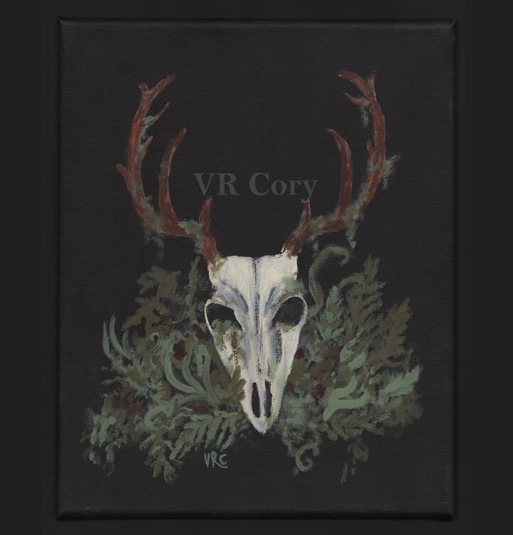 CANVAS PRINT - skeleton deer, stag, skull, dark surrealism, dark art, plants, fungi, magic mushrooms, nature outlet lover, gothic home, gift