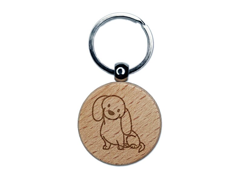 Dachshund Sitting Tilting Head Wiener Dog Engraved Wood Round Keychain Tag Charm