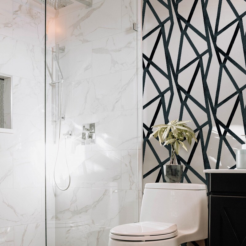 Tempaper Intersections by Genevieve Gorder Peel and Stick Wallpaper White/Metallic Black
