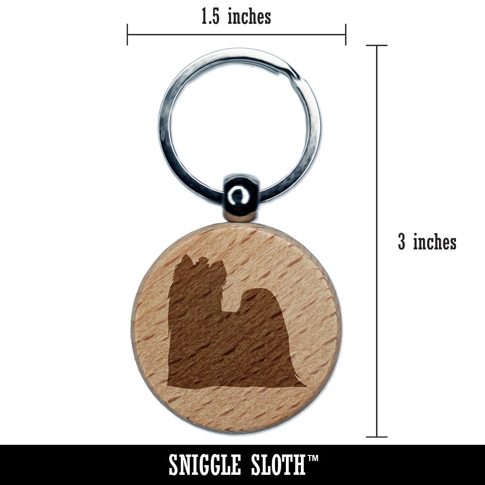 Yorkie Yorkshire Terrier Dog Solid Engraved Wood Round Keychain Tag Charm