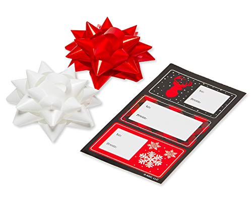American Greetings 120 sq. ft. Red and Black Christmas Wrapping Paper Set with Cut Lines (4 rolls 30 in. x 12 ft., 7 Bows, 30 Gift Tags), Christmas Text, Plaid, Reindeer and Snowflakes