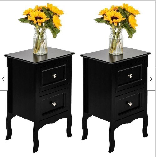 Set of 2 Nightstand Bedside End Table Shelf with 2 Drawers Bedroom Furniture