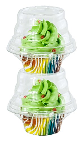 Individual Cupcake Container (Pack of 100) - Single Compartment Cupcake Carrier Holder Box - Stackable - Deep Dome - Clear Plastic - BPA-Free