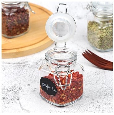 Glass Jars with Airtight Lids, 3.4 oz Small Spice Jars, 12 Pack Empty Mini Glass Bottles with Silicone Gasket, Chalkboard Labelled Herb Containers with Marker for Kitchen