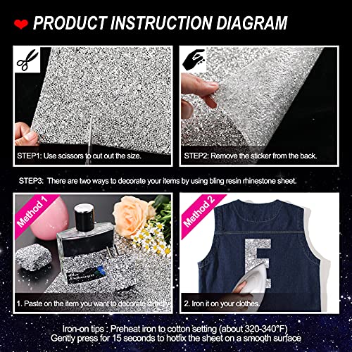 Bling Rhinestone Sticker DIY Home Decor Stickers Self-Adhesive Crystal Sheet Stickers for Cars &#x26; Crafts Decoration(Silver,9.4&#x22; x 15.8&#x22;)