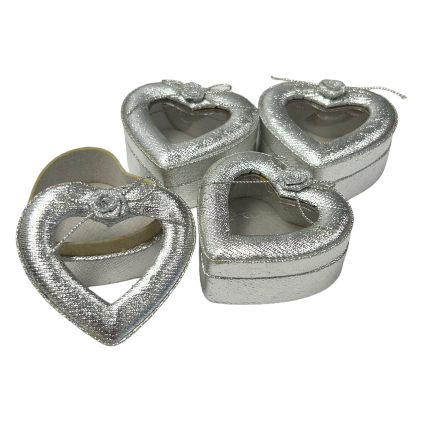 Value Pack of 4 Heart Box with Clearview Top - Silver