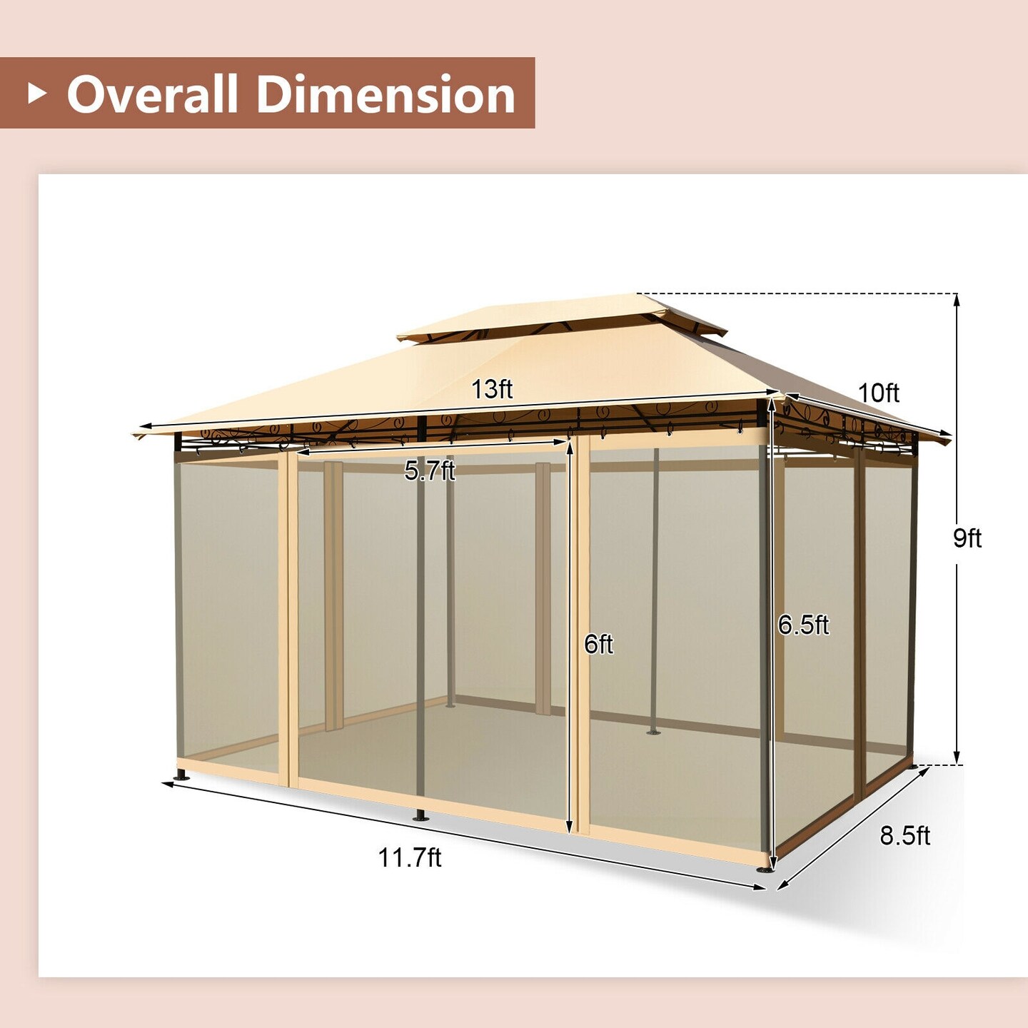 Tent Canopy Shelter with Removable Netting Sidewall