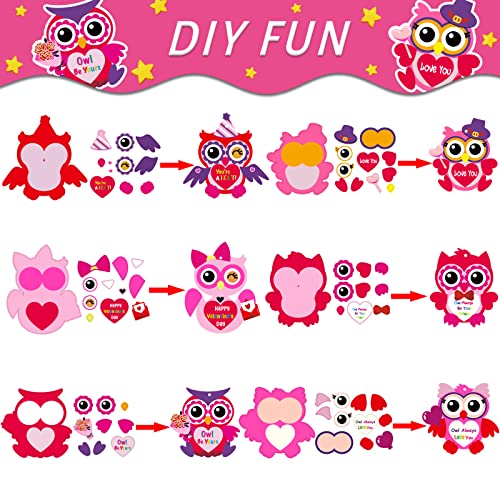 chiazllta 30 PCS Valentine&#x27;s Day Craft Kits DIY Owl Craft for Kids Valentine&#x27;s Heart Craft Make Your Own Owl Bulk Set for Home Classroom Game Activities