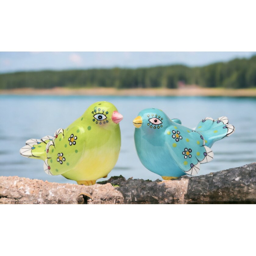Hand Painted Ceramic Bohemian Birds Salt and Pepper Shakers Ornament for Kitchen