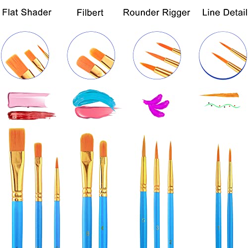 Acrylic Painting Set with 1 Packs / 10 PCS Nylon Hair Brushes 12 Color Tubes (12ml, 0.4 oz) 1 PCS Paint Plate and 4 PCS Canvas for Acrylic Painting Artist Professional Kits