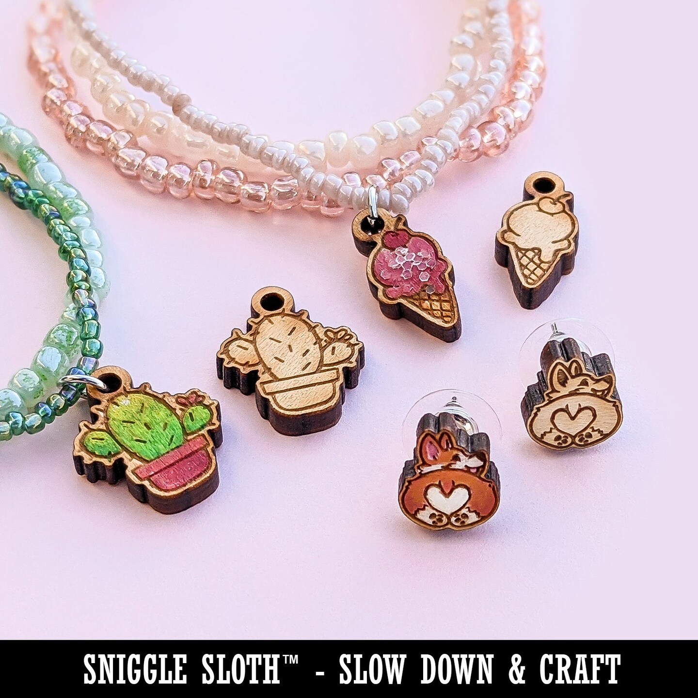 Ladybug Drawing Mini Wood Shape Charms Jewelry DIY Craft