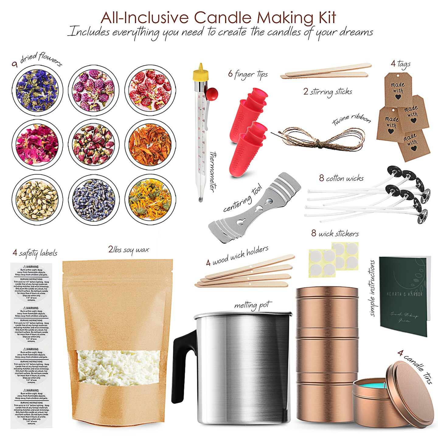 PRIORARE Premium Soy Candle Making Kit for Adults Kids, Contains 8 Bags Soy  Wax, DIY Candle Making Supplies with Big Glass Jars & Arts Tins, 8