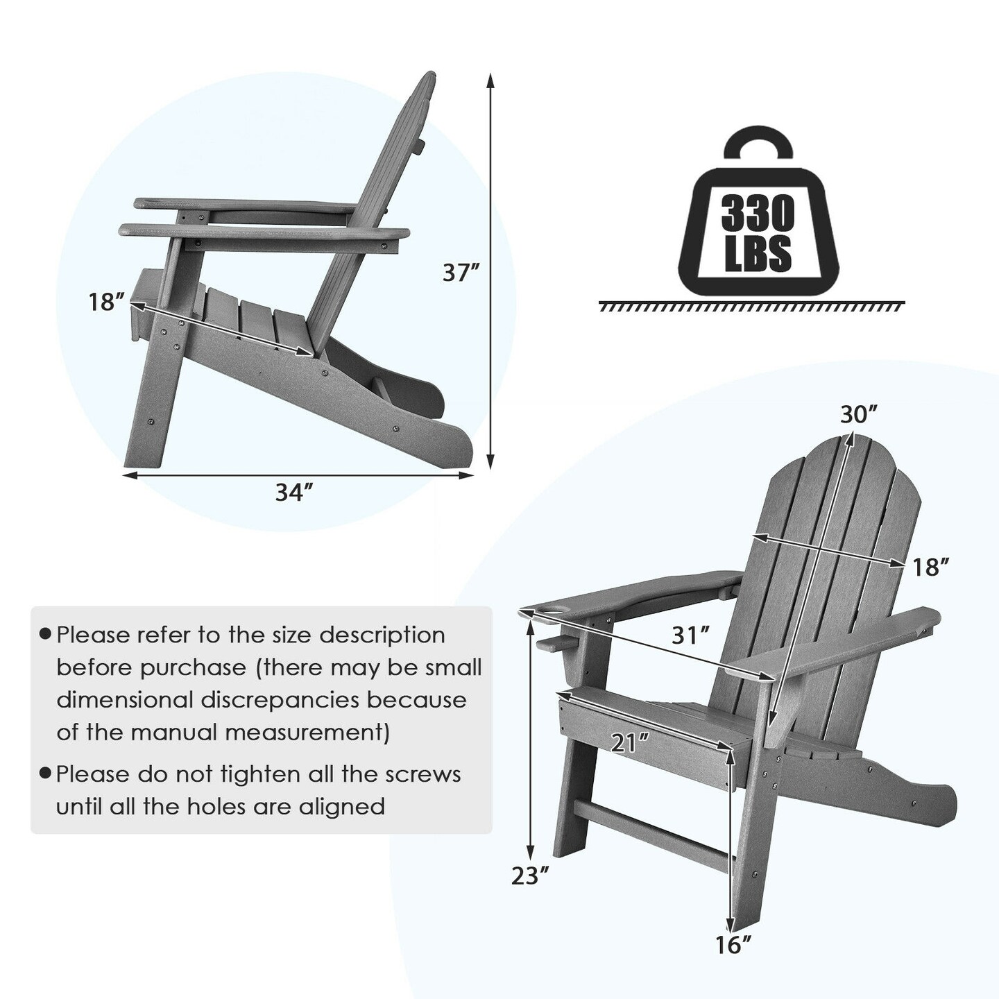 Outdoor Adirondack Chair with Built-in Cup Holder for Backyard and Porch