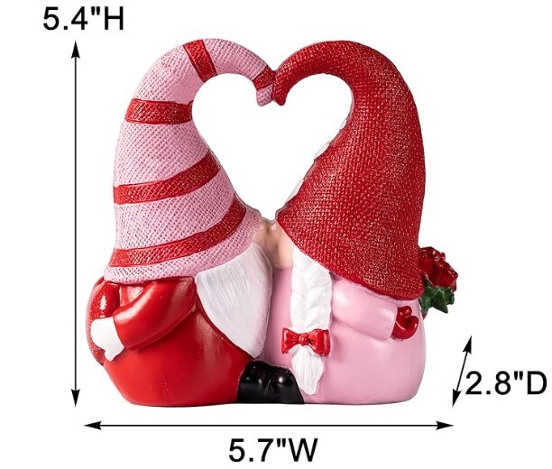 Valentine Gnomes 5.4" H, Resin Kissing Gnome Figurines, Valentine Home Decorations, Gnomes Gifts for Women
