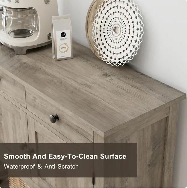 Farmhouse Console Table with 2 Drawers and Doors Gray Foyer Table with Wood Coffee Bar Sideboard for Entryway Dining Room