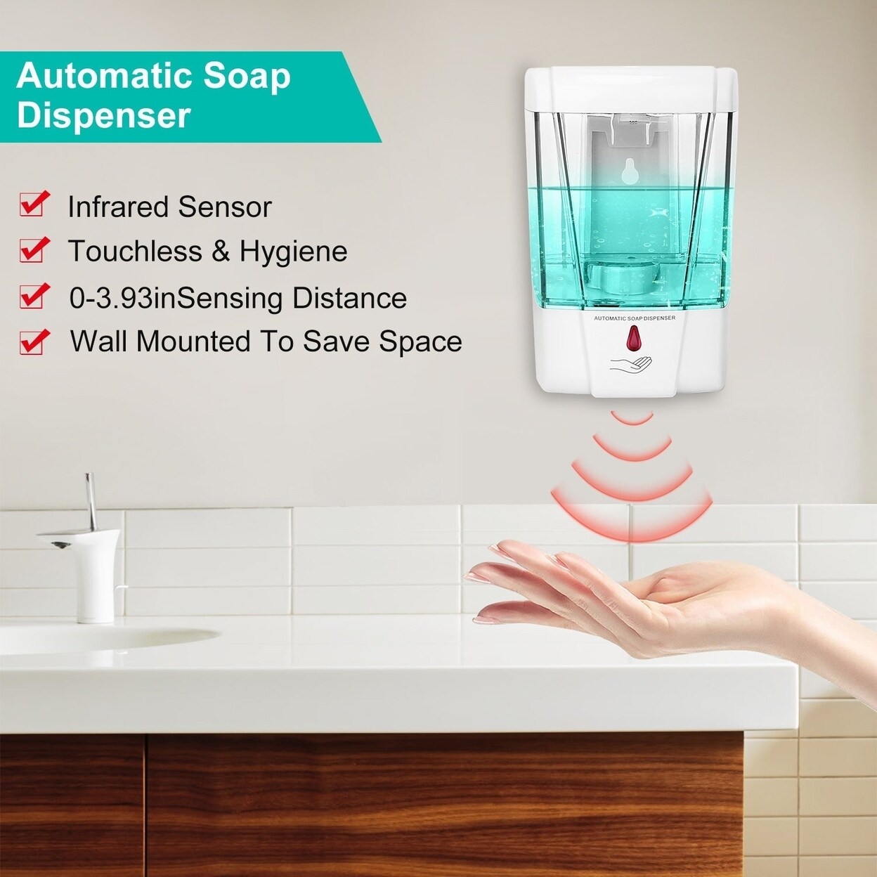 Automatic Soap Dispenser 700Ml 29Oz Wall Mounted Sensor Refillable Hand Gel