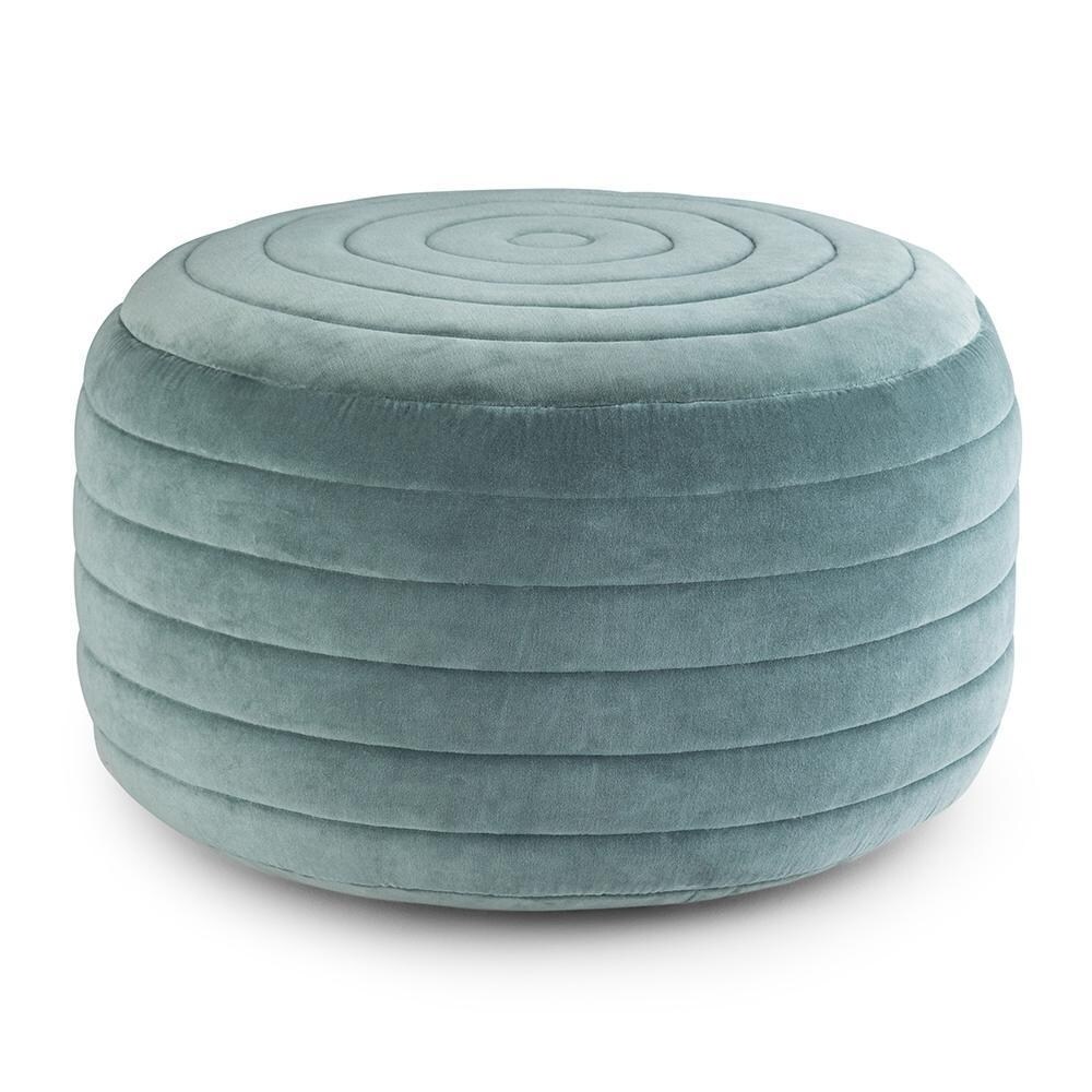 Simpli Home Vivienne Boho Round Pouf Velvet, Footstool, Footrest, Upholstered