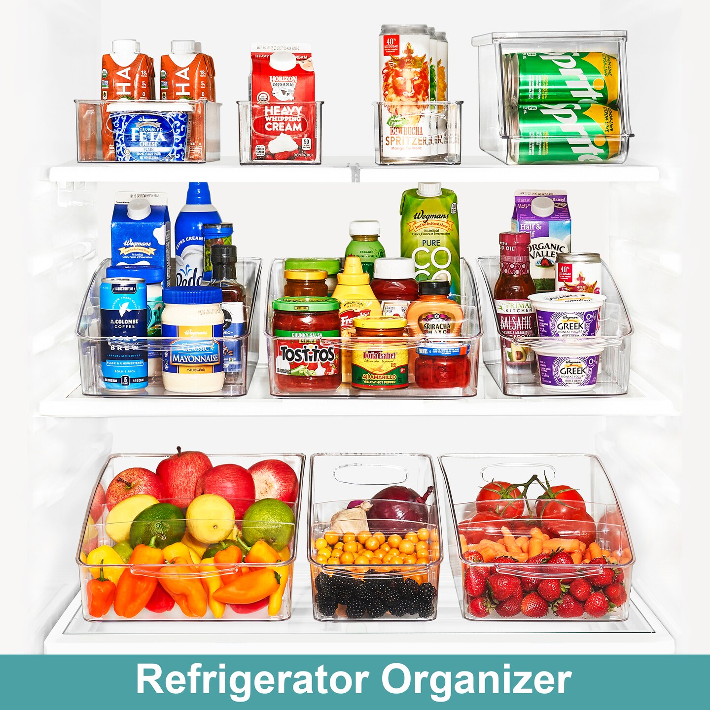 Sorbus Fridge Organizer on Wheels - Rolling Fridge Organizers and Storage Clear Design with Dividers & Handles for Kitchen Organization and Storage - Refrigerator Organizer Bins & Pantry Storage Bins