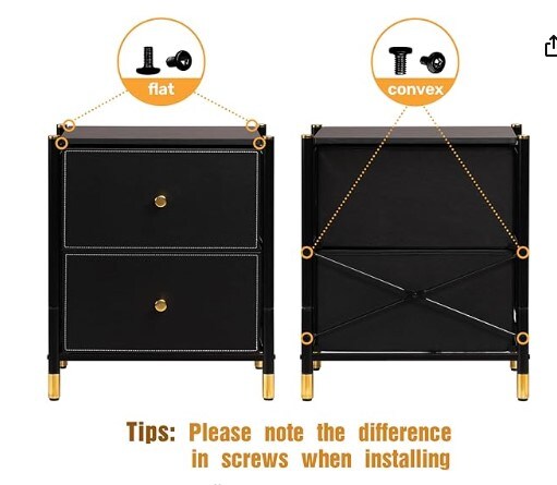 Small Dresser, Nightstand with 2 Drawers, Bed Side Table, End Table with Fabric Bins for Bedroom/Living Room/Nursery Closet/Office, Black Golden