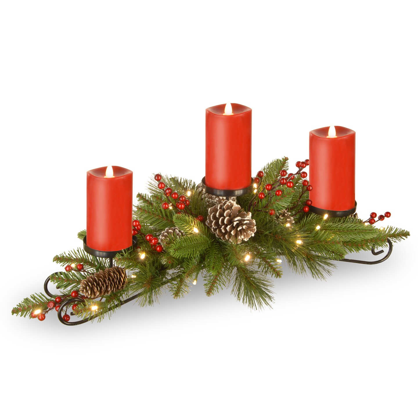 30&#x22; Battery Operated Bristle Berry Centerpiece with Three Candles