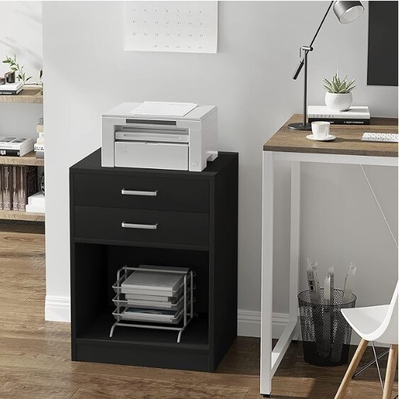 Night Stand Set 2, Black Nightstand with Charging Station and Drawers, Bedroom Nightstands Bedside Table with Drawers Set