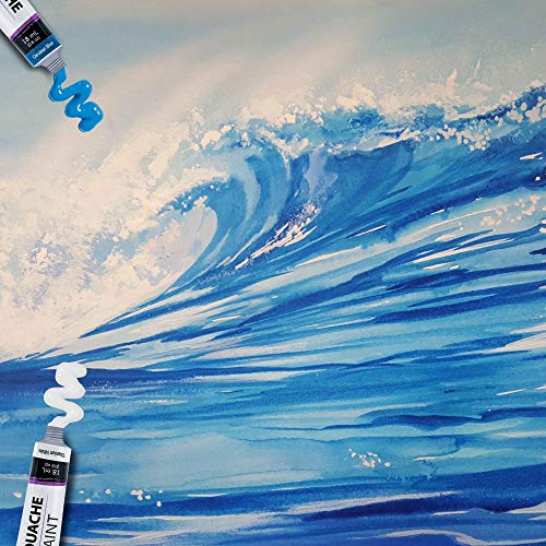 Professional 36 Color Set of Gouache Paint in Large 18ml Tubes - Rich Vivid Colors for Artists, Students, Beginners - Canvas Portrait Paintings - Color Mixing Wheel