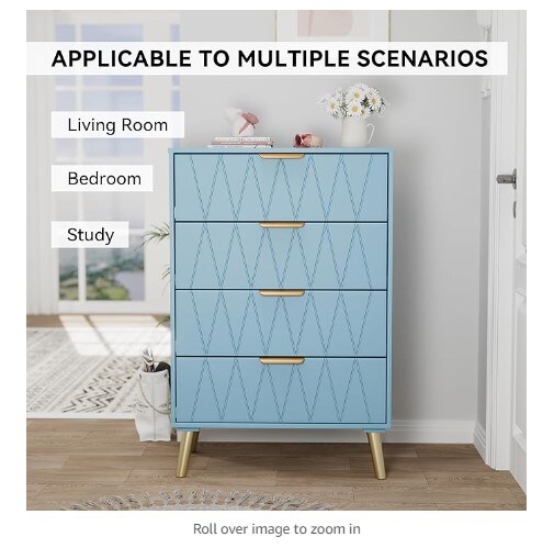 Drawer Dresser, Chest of Drawers, Contemporary Dresser with Storage, Bedroom, Living Room, Hall, Entryway, Closet Organizing Unit (Blue)
