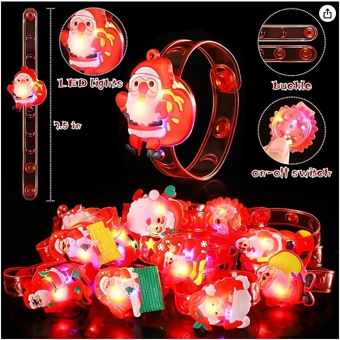24 Pack Light Up Bracelets Christmas Party Favors Gifts for Kids Boys Girls, Christmas Classroom Prizes.