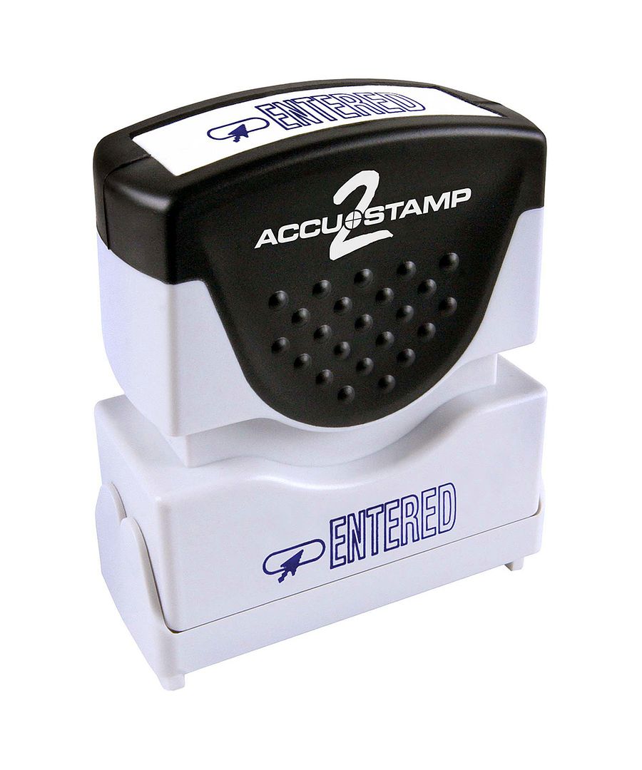 ACCUSTAMP2 Message Stamp, 1-color, Pre-inked, ENTERED, 1-5/8" x 1/2" impression size, Blue Message and Symbol