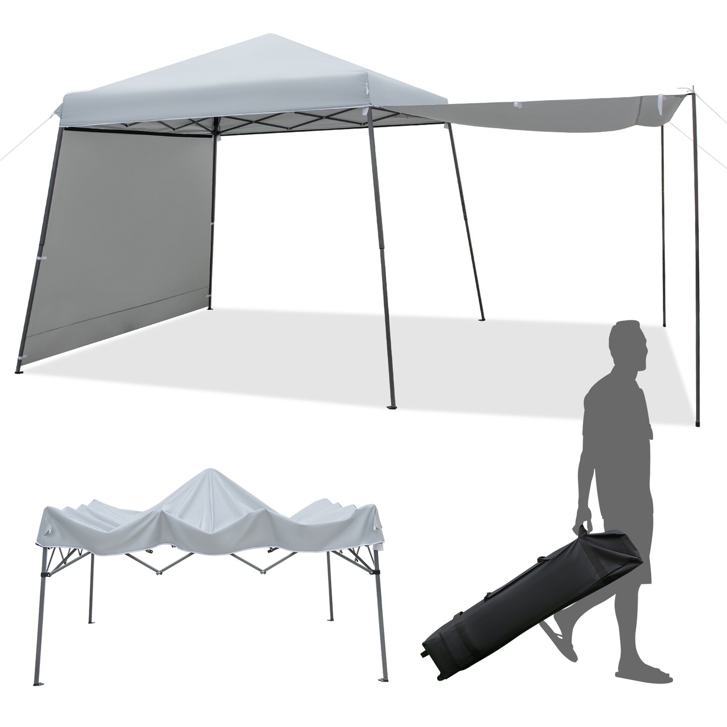 Grey Pop-Up Outdoor Canopy Tent Large Shade Portable with Sidewalls