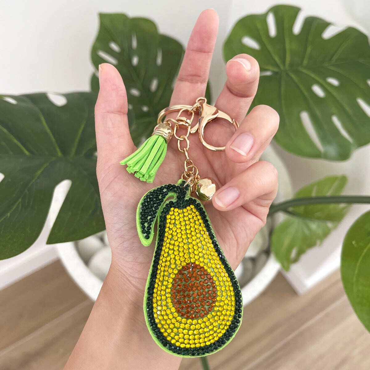 Wrapables Crystal Bling Key Chain Keyring Car Purse Handbag Pendant Charm, Avacado