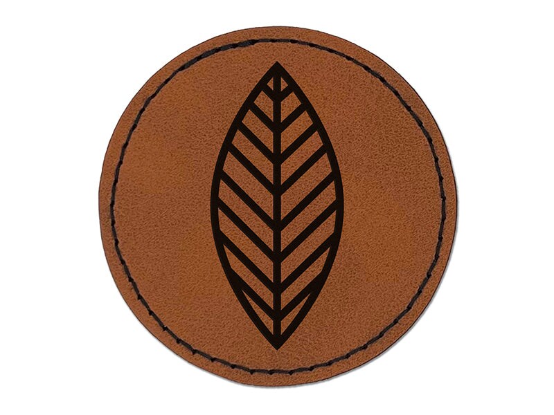 Cute Leaf Round Iron-On Engraved Faux Leather Patch Applique - 2.5&#x22;