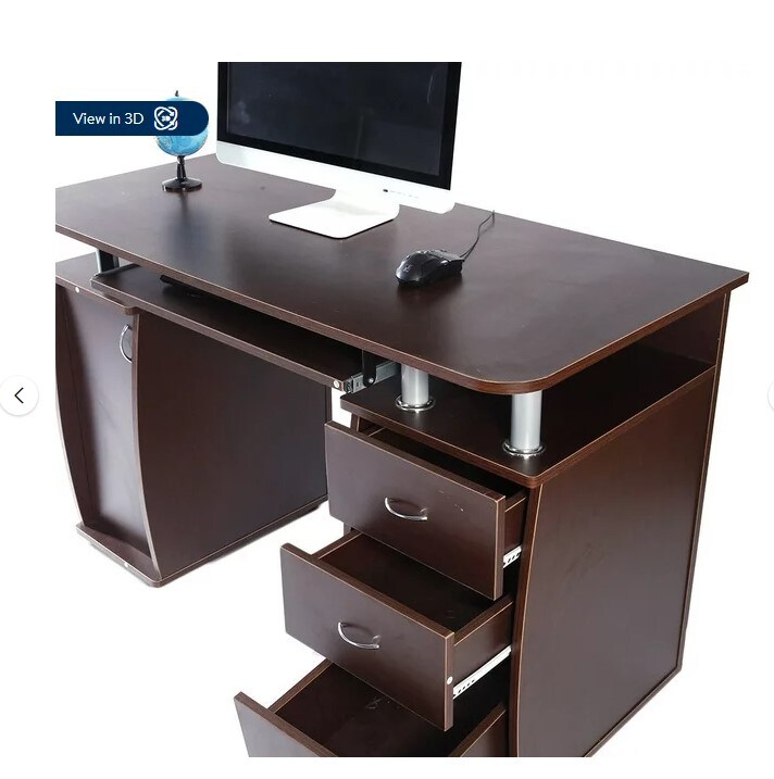 Ktaxon Brown Home Office Study Writing Table 3 Drawers Bookcase Computer PC Desk
