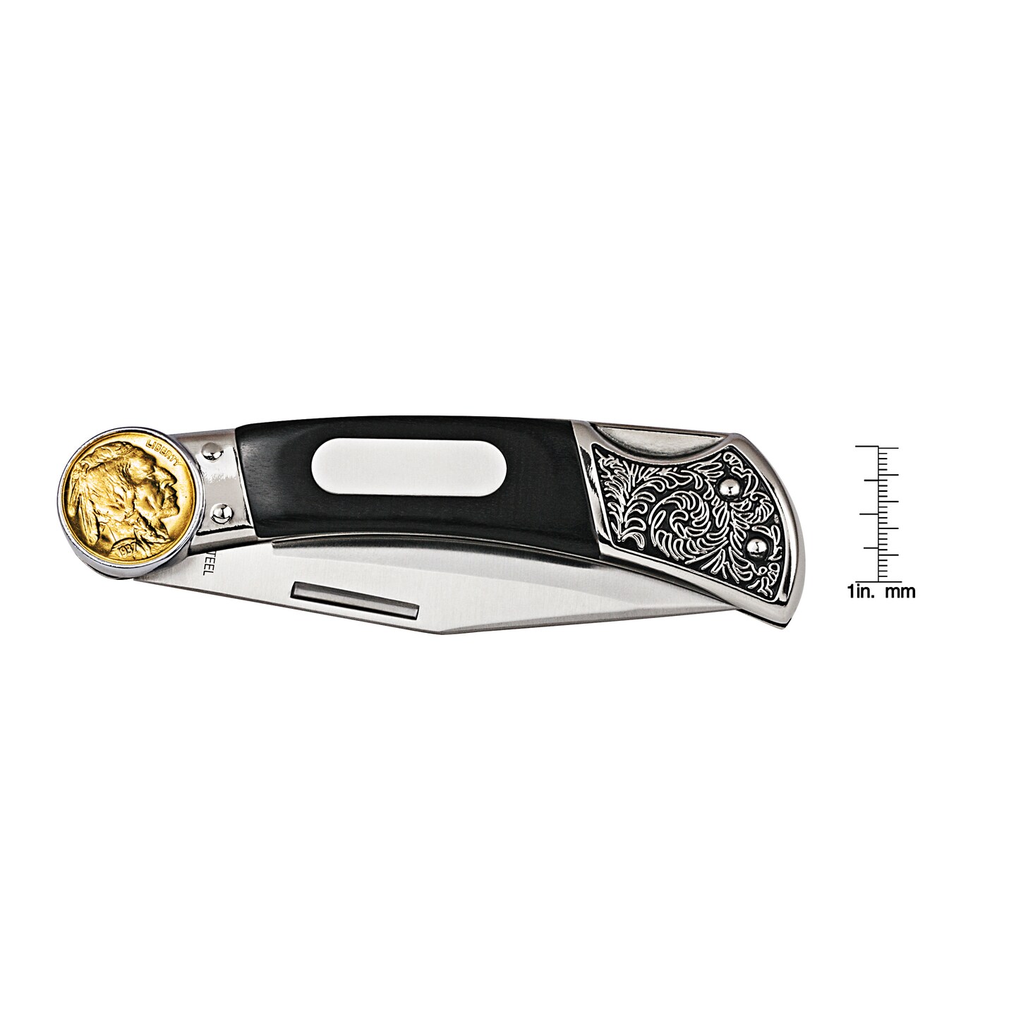 Gold-Layered Buffalo Nickel Wood Pocket Knife With Engravable Plate