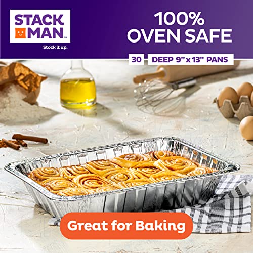 9x13 Disposable Aluminum Foil Pans 30 Pack Large Baking Pan Trays - Heavy Duty Tin Tray Half Size Chafing Dishes. Food Containers for Roasting, Cooking, Heating or Steam Table