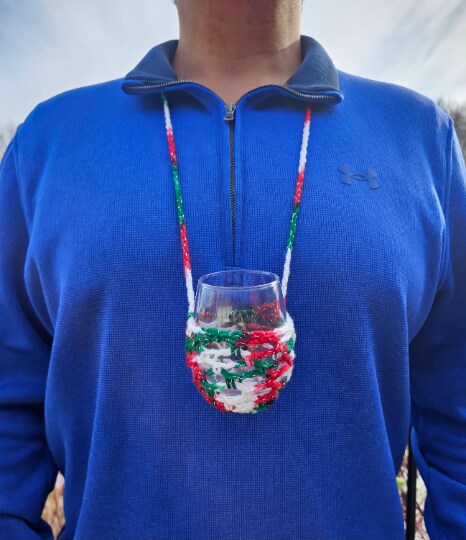 Crochet Wine Glass Tasting Holder Necklace I Crochet Drink Holder, Wine  Glass Holder, Shot Glass Holder, Beverage Holder | MakerPlace by Michaels