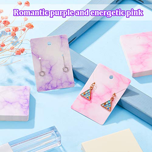 800 Pieces Earring Necklace Card Jewelry Display Earring Holder Cards Set, 200 Pieces Marble Display Card, 200 Pieces Self-Seal Bags, 400 Pieces Earring Backs for Jewelry Display (Purple, Pink)