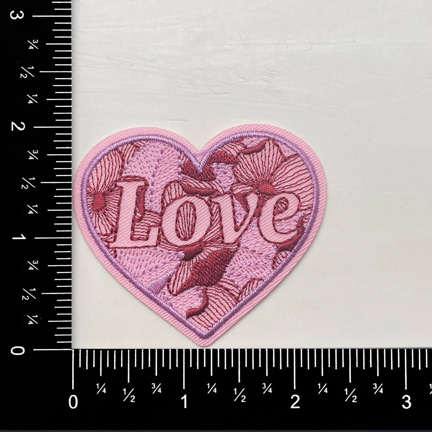 Love, Pink Heart, Words of Affirmation, Embroidered, Iron on Patch