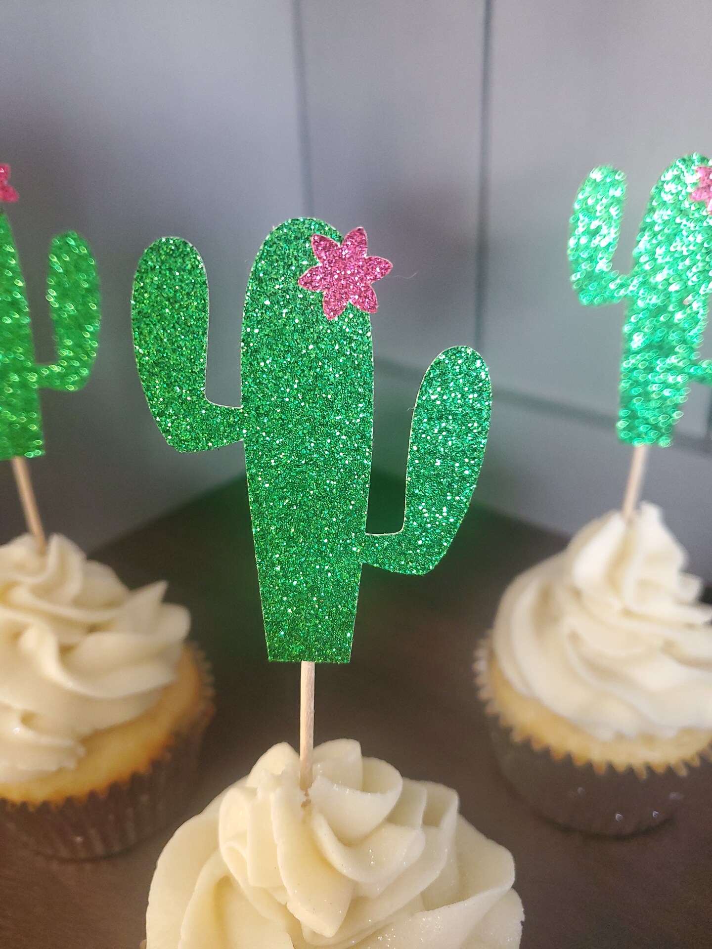 Glitter Cactus Cupcake Topper ~ Cacti Cupcake Topper ~ Birthday Cupcakes