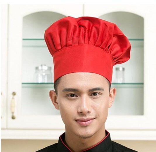 Chef Apron Hat Set, Chef Hat and Kitchen Adult Adjustable Baker Costume Apron for Men and Women Father&#x27;s Day Present (Red)