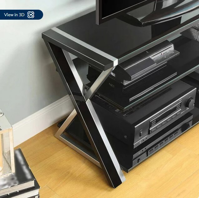 Tempered Glass Shelves on a Black TV Stand for 60&#x22; Flat Panel TVs