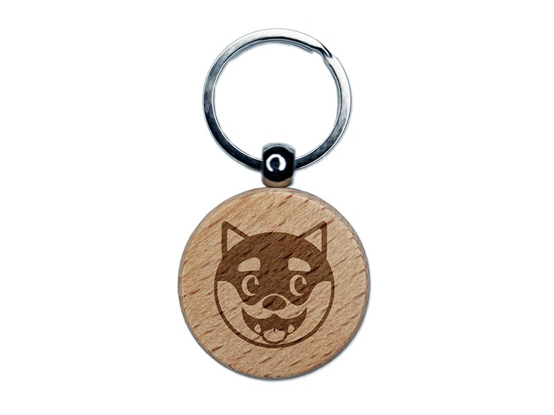 Husky Dog Face Side Eye Engraved Wood Round Keychain Tag Charm