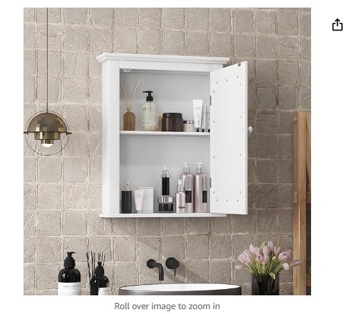 Bathroom Medicine Cabinet with Mirror and Wall Storage Hanging Bathroom Wall Cabinet with 5-Position Adjustable Shelf for Living Room Bedroom Entryway (White)