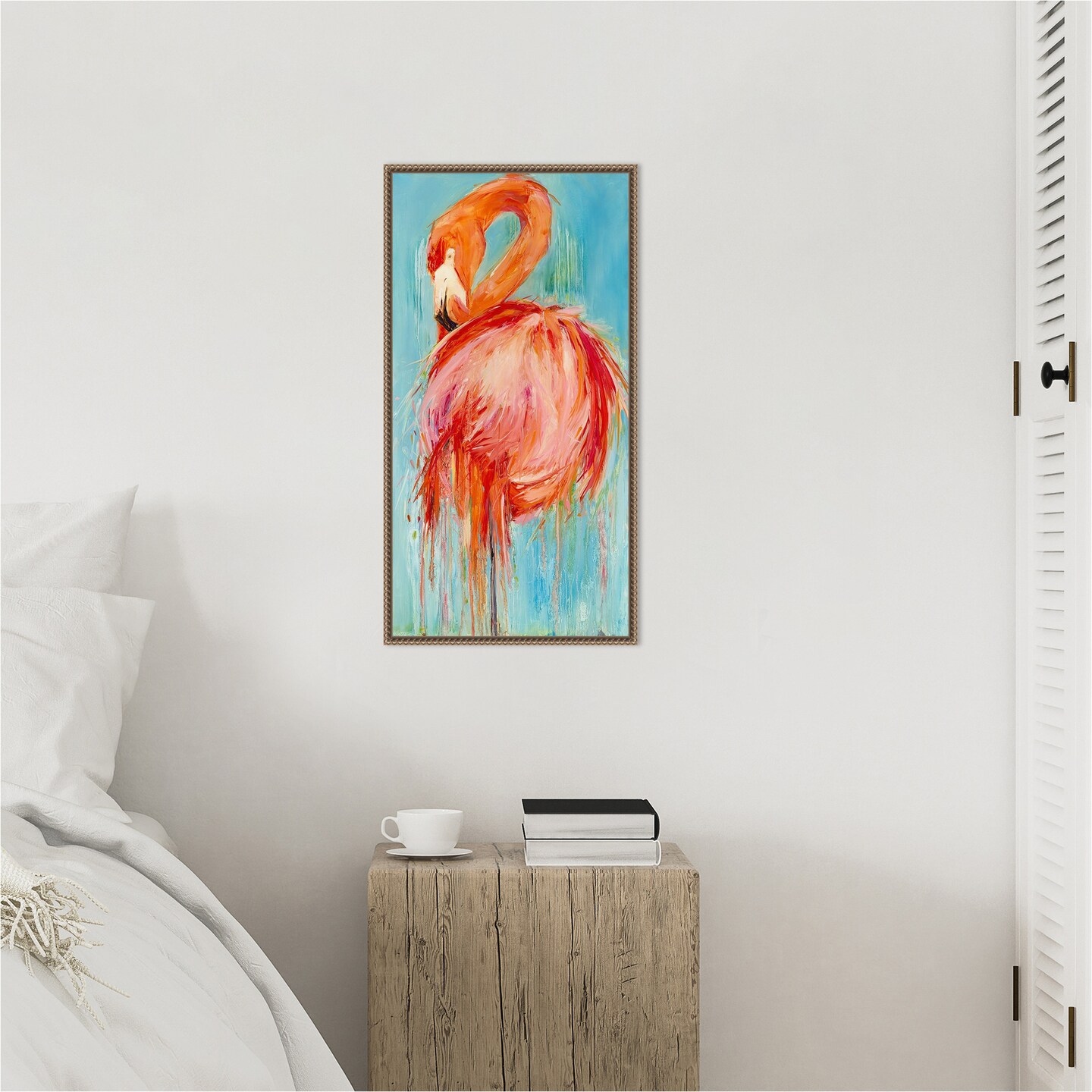 Flamingo Pose by Kathleen Broaderick 14-in. W x 27-in. H. Canvas Wall Art Print Framed in Bronze