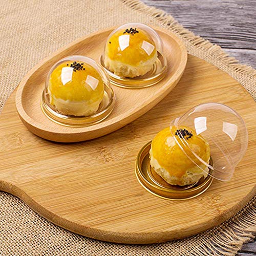 100 Pieces Mini Cupcake Container with Clear Dome 2 Inch Transparent Plastic Muffins Cheese Pastry Dessert Mooncake Display Holder for Wedding Birthday Party (Gold)