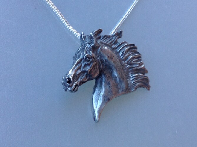 Horses Pewter pendant and sterling silver snake chain deals necklace. Handmade in USA