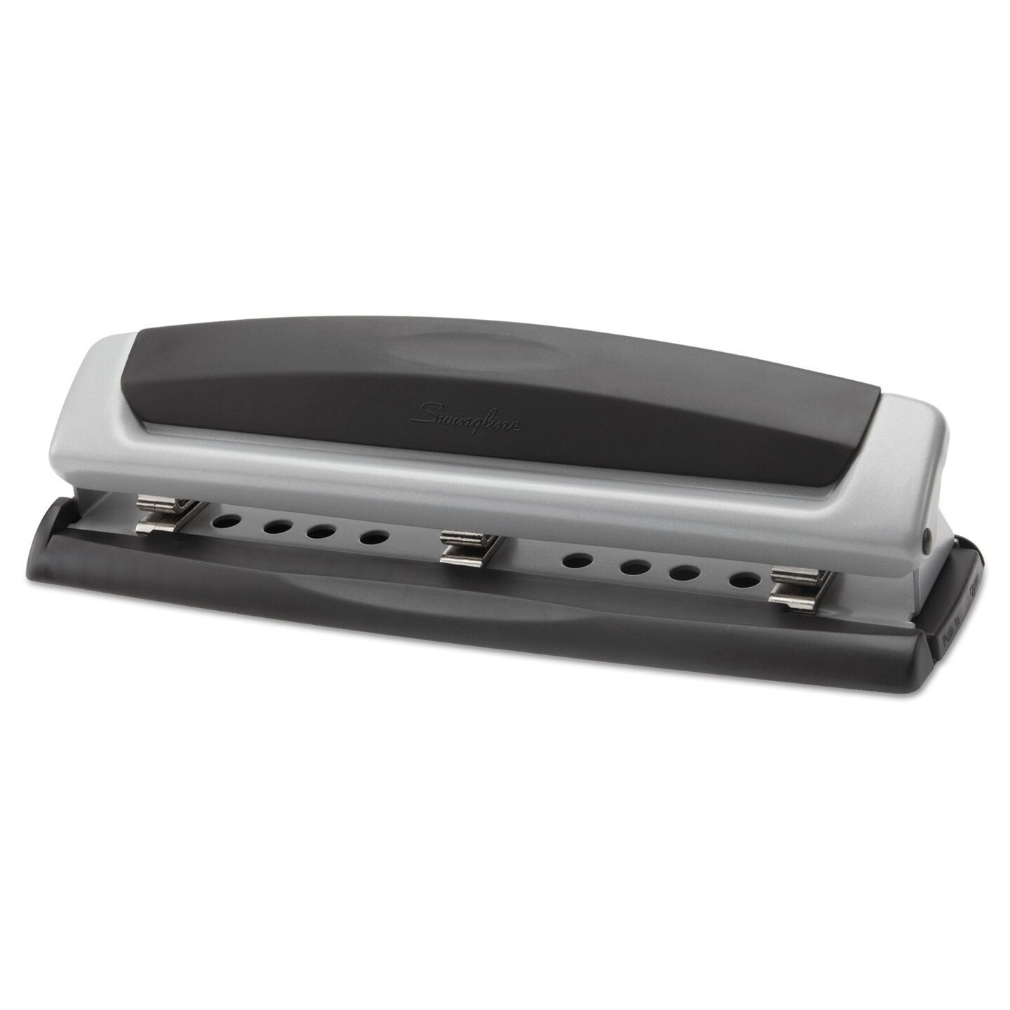 3 Hole Punch, 2- 3 Hole Adjustable Desktop Puncher, 10 Sheet Punch Capacity, Precision Pro, Black/Silver (74037)
