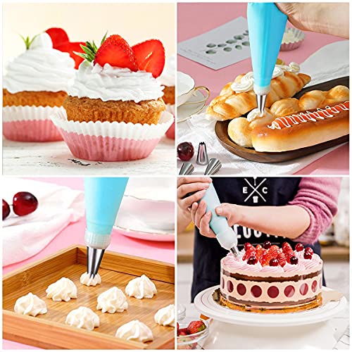 Piping Bags and Tips Set, Reusable Cake Decorating Supplies with 2 Reusable Bags, 12 Icing Tips, 2 Silicone Rings, 2 Couplers and 3 Scrapers, Cake Baking Tools for Cookie Icing Cakes Cupcakes