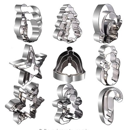 Stainless Steel Christmas Cookie Cutters Set - Snowman, Christmas Tree, Santa, Snowflakes, Bells, Cane, Gingerbread Man, Gloves, Stars, and More Shapes