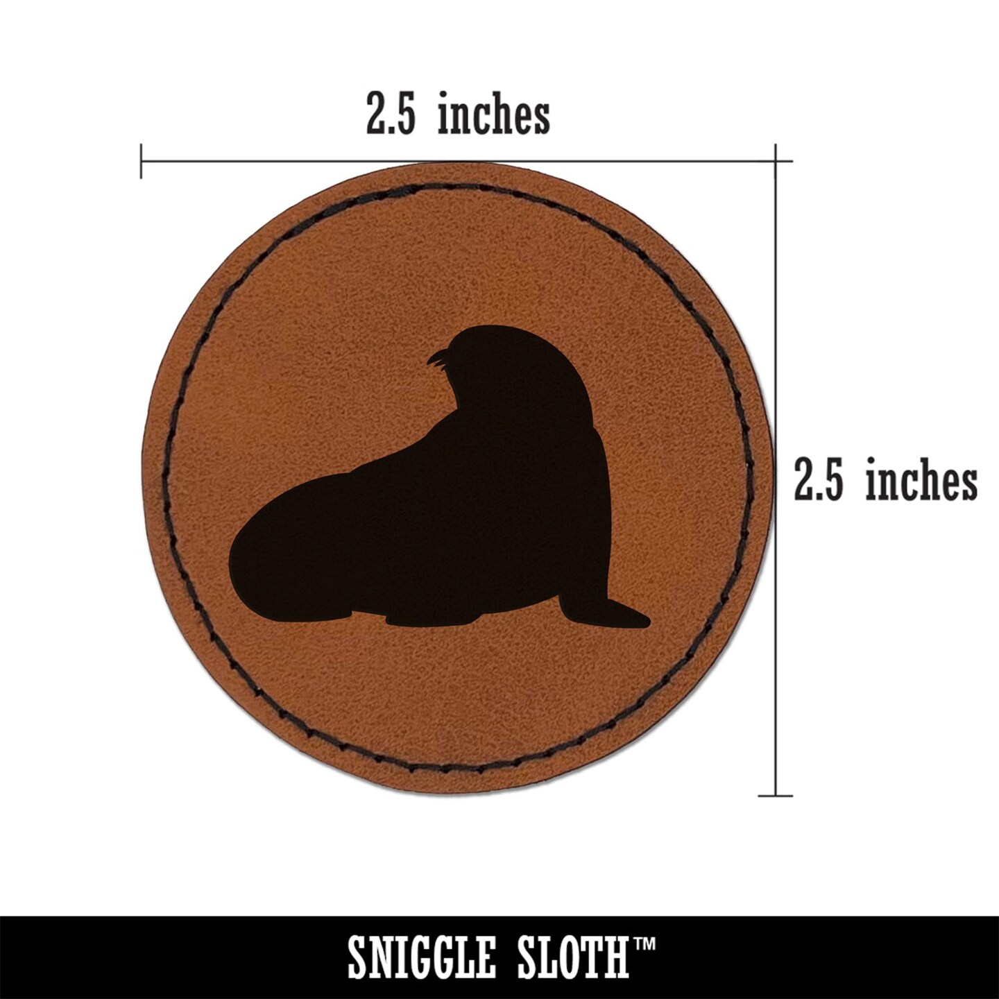 Seal Solid Round Iron-On Engraved Faux Leather Patch Applique - 2.5&#x22;